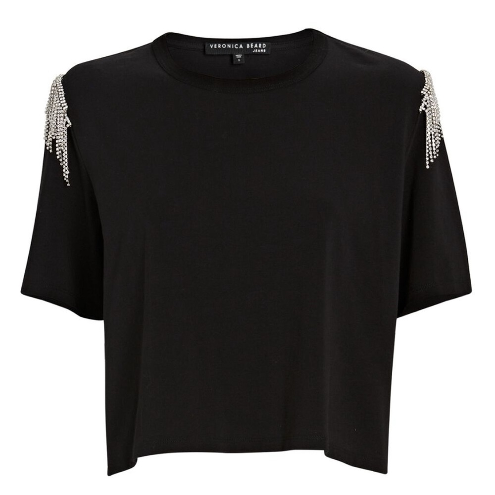 Veronica Beard Rumia crystal trim sleeve cropped tee